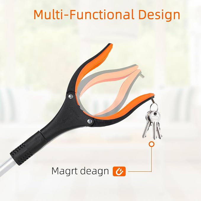 Grabber Reacher Tool, 2 Pack 32" Foldable Lightweight Trash Claw Grabbers for Elderly, 360° Rotating Head Wide Jaw Reaching Tool for Trash, Pick Up Stick (Orange)