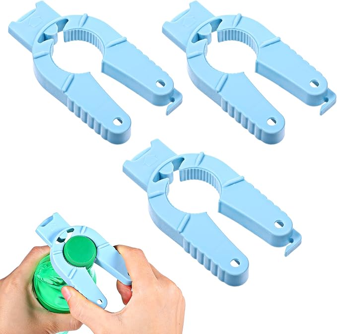 Ymapinc 3pcs Multi Function Bottle Openers, Plastic Bottle Opener, Water Bottle Openers for Seniors, Jar Opener, Bottle Cap Opener, Blue, Easy Grip for Arthritic Hands, Elderly, Weak Hands