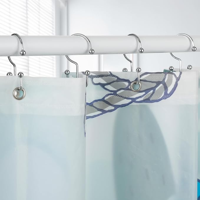 24 Pcs Shower Curtain Hooks, Goowin Shower Curtain Rings, Durable Silver Shower Curtain Hooks Rust Proof, Shower Rings for Curtain, Double Glide Shower Hooks for Shower Curtain Rods, Chrome