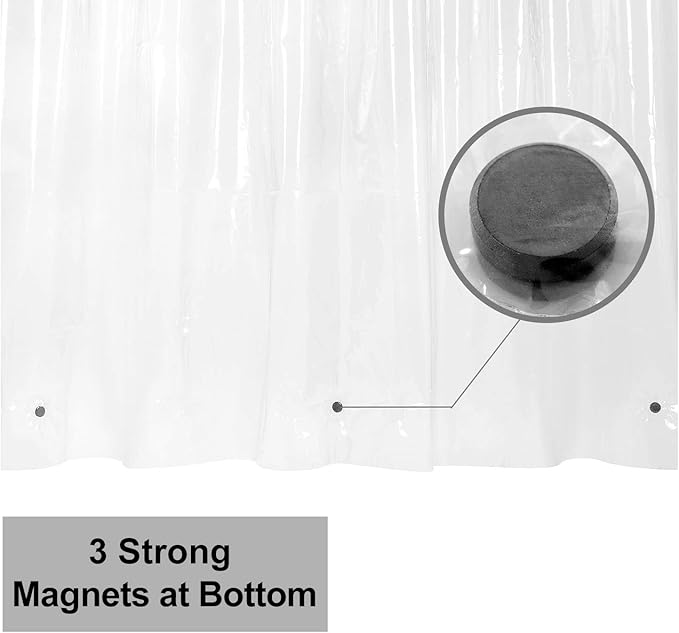 BAROSSA Design 48 inch Wide Stall Shower Curtain Liner with 3 Magnets - PEVA, Waterproof, PVC Free, Metal Grommets, Clear, 48x72
