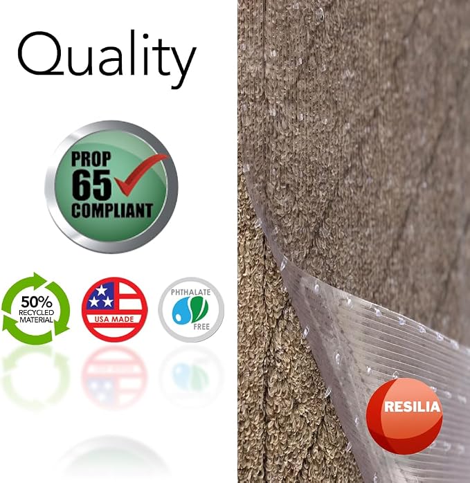 RESILIA Low-Pile Carpet Runner - Non Slip Carpet & Rug Protection, Washable Clear Vinyl Floor Runners, 27 Inches Wide x 15 Inches Long, Made in The USA