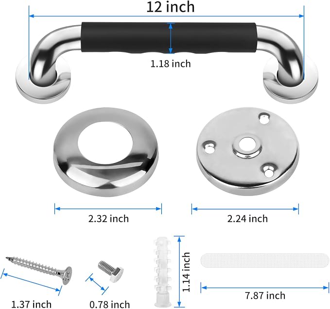 2 Pack 12 Inch Grab Bars for Bathtubs and Showers, Anti Slip Handicap Grab Bars for Shower, Safety Bath & Toilet Rail for Elderly Senior, Shower Handle Disability Assist Bathroom Handrail