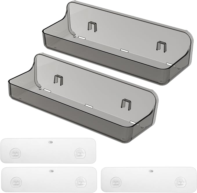 Diesisa 2pc Acrylic Wall Mounted Shower Caddy, Adhesive Shelf, Bathroom Shelves for Wall, Self Adhesive Organizer, No Drilling Hang Walls, for Bathroom, Kitchen, Living Room