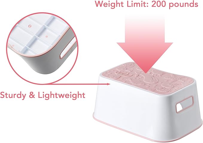 Step Stool for Kids, Cute Design Toddler Kids Step Stool for Kitchen Bathroom and Toilet Potty Training, Sturdy and Lightweight Non-Skid Safety Foot Stool (Pink)