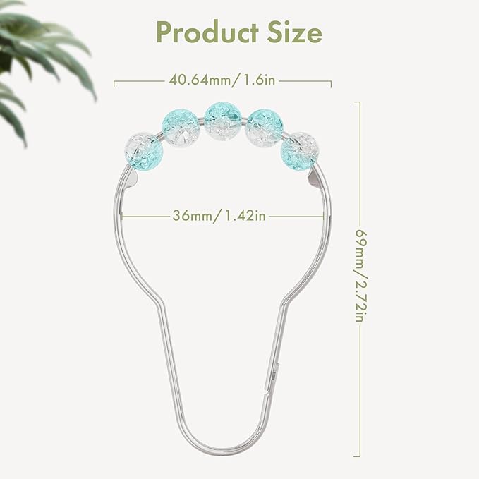 Amazer Shower Curtain Rings, Decorative Shower Curtain Hooks, Shower Curtain Hooks, Rustproof Stainless Steel Shower Hooks for Bathroom Shower Curtain-Set of 12, Ice Blu