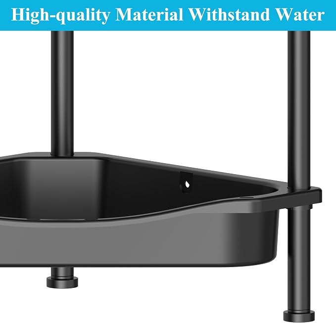 HuggieGems 4 Tier Floor Standing Corner Shower Caddy Organizer Shelf with Hooks, Bathroom Shelves Stand Rack, Jet Black