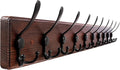 Kuhome 38.6'' Large Coat Rack Wall Mount Coat Hooks Coat Hanger with 10 Metal Black Triple- Hooks Brown Pine Real Wood Plank Hat Rack for Wall Hooks for Hanging Coat Hat Jacket