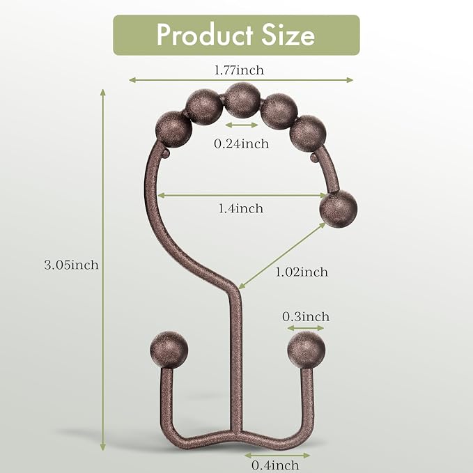 Amazer Shower Curtain Rings, Stainless Steel Shower Curtain Hooks Rings, 12 Pcs Double Glide Shower Rings for Bathroom Shower Curtain Rods Dual Rust-Resistant Shower Hooks, Bronze