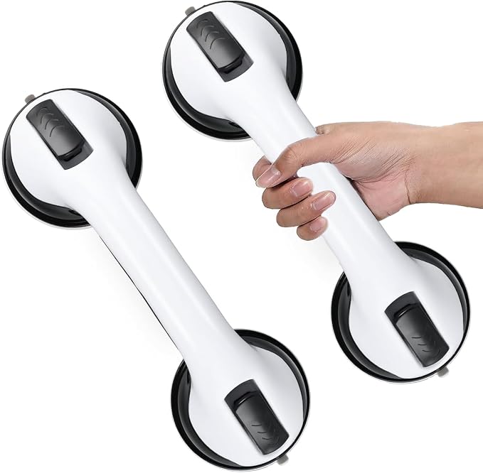 Grab Bars for Bathtubs and Showers, Zynuhmo 2 Pack 12 Inch Strong Suction Safety Bathroom Grab Bars for Shower Chair, Handicap Injury Elderly Senior Pregnant Assist Support Shower Handle(White/Black)