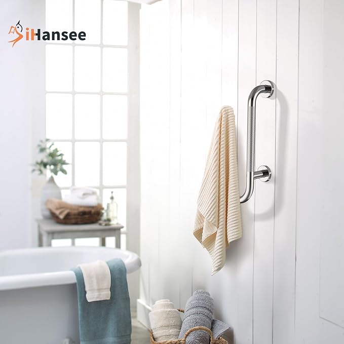 𝐔𝐩𝐠𝐫𝐚𝐝𝐞𝐝 Toilet Grab Bars 16 Inch - Toilet Paper Holder Grab Bar Stainless Steel Knurled Toilet Grab Bars for Seniors Bathtub Bathroom Rails for Elderly Safety Balance Support, Chrome