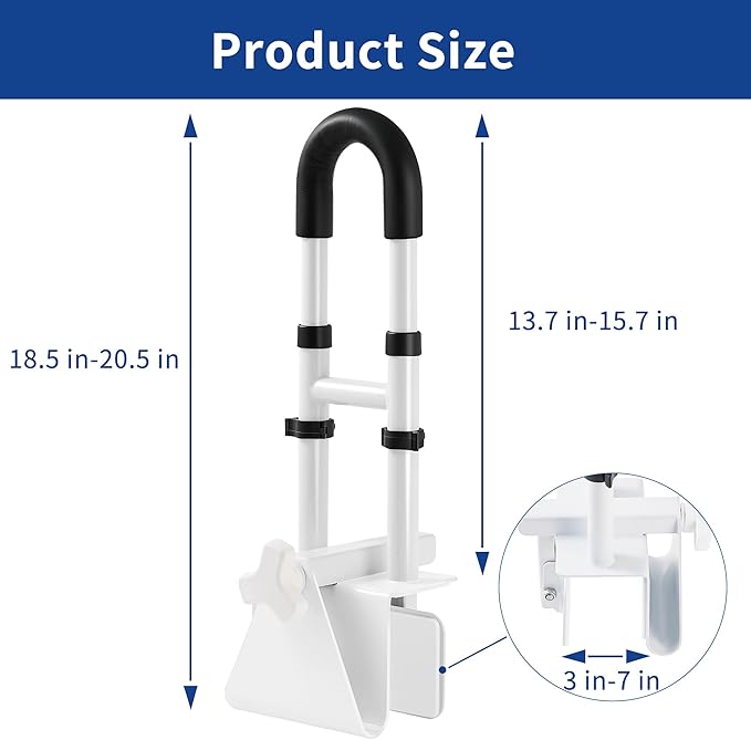 Adjustable Bathtub Grab Bar for Seniors - 3-Level Height Adjustment (13.7"-15.7"), Fits Tub Walls 3"-7", Safety Rail for Elderly & Disabled, Non-Slip Handle for Bathtub,Supports 300 lbs