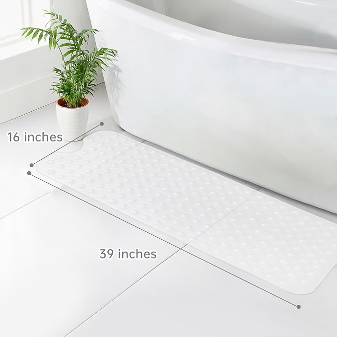 Wirhao Bathtub Mat Non Slip Shower Mat 39×16 Inches Bath Mat for Tub Machine Washable Tub Mat Large for Bathroom with Suction Cups and Drain Holes Clear