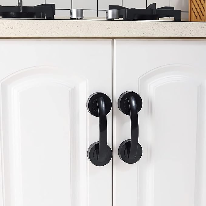 Glass Door and Window Handle, Suction Cup Bathroom Sliding Doors Handles, Non-Porous Handles Shower Grab Bars, Cabinets and Wardrobes Non-Marking Handle (Black)