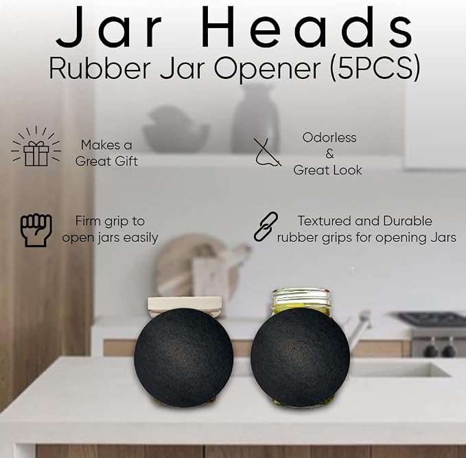 JAR HEADS Rubber Jar Opener Gripper Pad 5 Pack - Thick 7 Inch Grippers for Opening Jars Made in the USA - Jar Opener for Weak Hands & Seniors with Arthritis