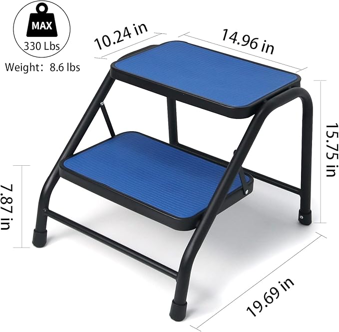 Duwee 2 Step Ladder,Step Stool with Wide Anti-Slip Pedal,Heavy Duty Portable Step Ladder Anti-Slip Step Stool for Household, Kitchen,Bathroom,Blue