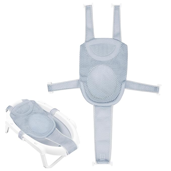 Colorlife Baby Bath Seat Support Net Infant Bathing Seat Support Mat, Adjustable Comfortable Non-Slip Five-Pointed Baby Shower Net Bathtub Sit Up Mesh for Newborn 0-12 Months-Grey(No Bathtub)