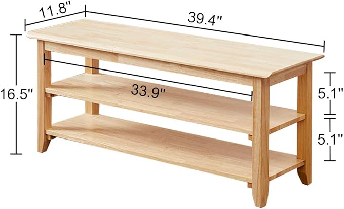 XKZG Shoe Storage Bench Wooden Shoe Rack Bench Simple Style Wood Entryway Bench (Natural,39.4")