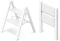 2 Step Ladder, Aluminum Folding 2 Step Stool with Anti-Slip Sturdy and Wide Pedal, Lightweight Portable Stepladder for Home and Kitchen Use Space Saving, Cream White, 330 lbs