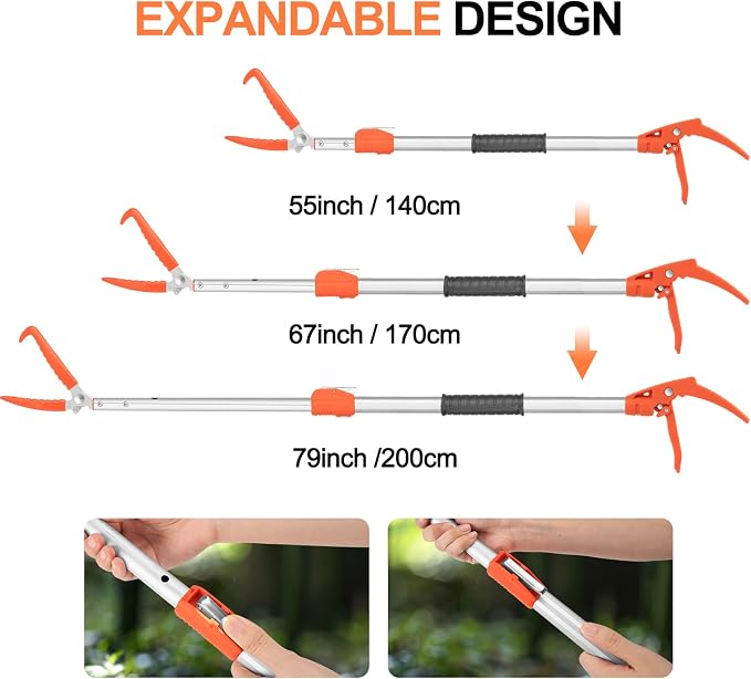 Kalkal 79" Snake Grabber Tool, Professional Aluminum Alloy Telescopic Rattle Snake Tongs, Heavy Duty Reptile Grabber Snake Catcher Wide Jaw Pick-up Handling Tool with Lock
