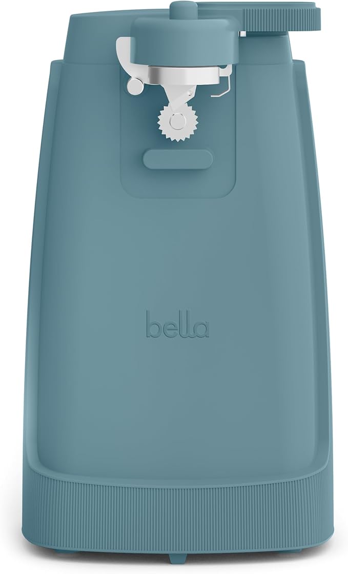 bella Electric Can Opener and Knife Sharpener, Removable Cutting Lever, Cord Storage, Stainless Steel Blade, Surf