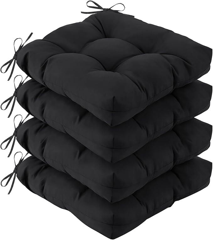 IASEAHK Outdoor Chair Cushions Set of 4, 19" x 19" x 5", Waterproof Outdoor Seat Cushions for Patio Furniture, Fade-Resistant Patio Chair Cushion, Dining Wicker Chair Pads for Porch Garden, Black