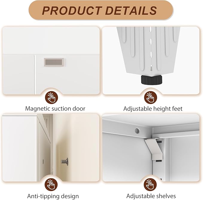 75" White Tall Metal Garage Storage Cabinet with 2 Doors and 5 Adjustable Shelves,Kitchen Pantry Cabinet,File Cabinet,Steel Tool Cabinet for Home,Office,Garage,School,Warehouse