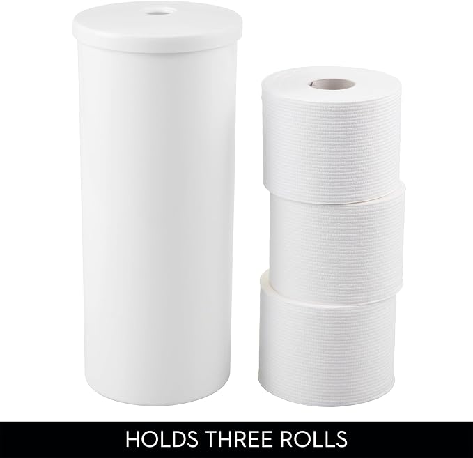 iDesign Freestanding Toilet Paper Canister with Lid for 3 Extra Rolls, White, Made in USA
