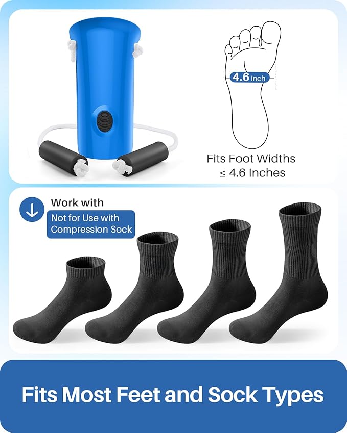 Jellas 4.6 Inch Wide Sock Aid Kit - Long Rope Assist Device for Seniors, Limited Mobility, Post-Surgery | No Bend Sock Helper & Remover | Easy On/Off Socks Tool (Blue)