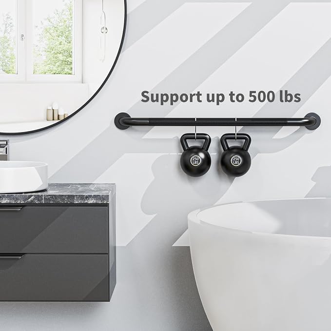 Black Grab Bar 32 Inch, iHansee Anti-Slip Bathroom Grab Bar w/Knurled Grip, Stainless Steel Safety Handrail for Toilet Bathtub Shower, Wall Mounted Matte Black Handicap Bars Handle for Senior Elderly
