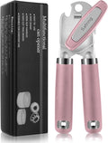 Safring Can Opener Manual, Heavy Duty Handheld Strong Can Opener with Soft Touch Handle, Sharp Blade Smooth Edge, Can Openers with Multifunctional Bottle Opener, Pink