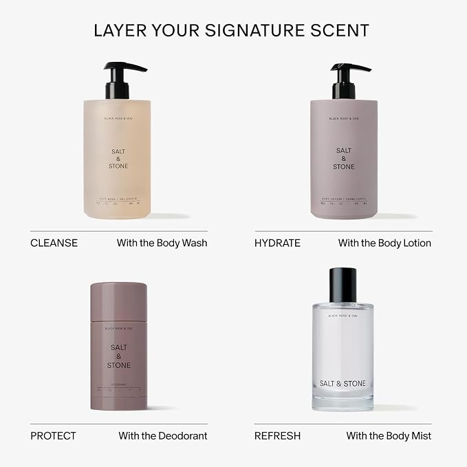 Salt & Stone Body Wash with Antioxidants for Deep Moisture | For Women & Men, Sulfate, Paraben, & Dye Free, Leaving Skin Soft and Hydrated | Black Rose & Oud Refill 32 fl oz
