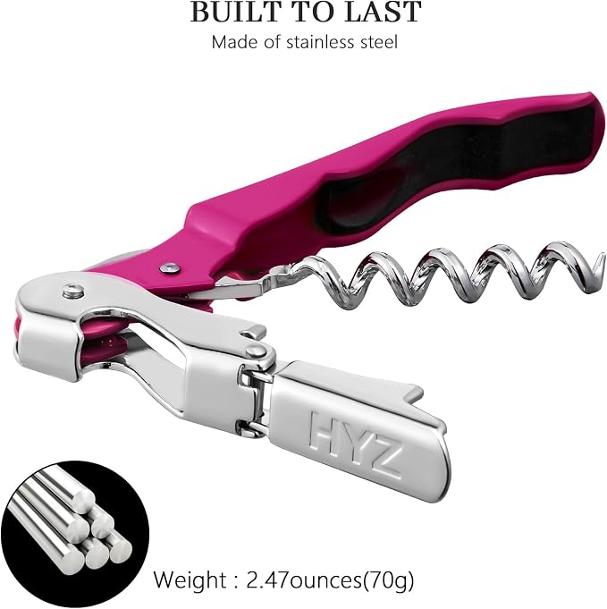 HYZ 2-Pack Wine Opener Waiter Corkscrew, Professional Wine Key for Servers, Bartender with Foil Cutter, Manual Wine Bottle Opener Double Hinged (Fuchsia)