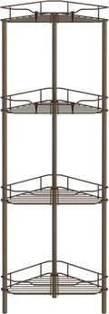 HuggieGems 4 Tier Floor Standing Corner Shower Caddy Organizer Shelf with Hooks, Bathroom Shelves Stand Rack, Bronze