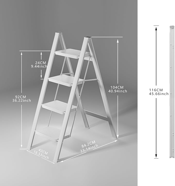 White Step Ladder White 4 Step Folding, Sturdy 330 Lbs Small Step Stool for Adults, Closet Step Stool Ladder with Anti-Slip Wide Pedals, Portable Folding Ladder for Home Kitchen Office