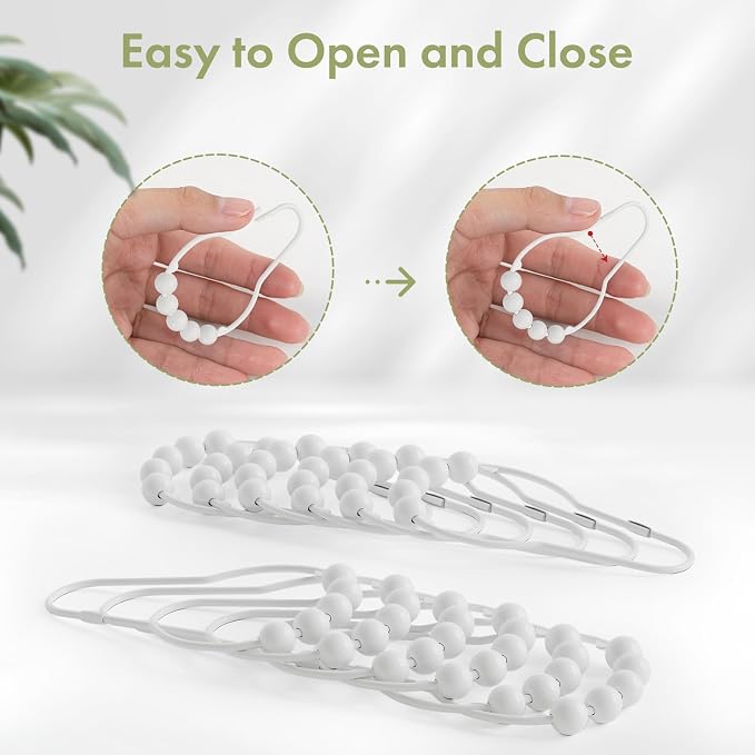 Amazer Shower Curtain Hooks, Decorative Shower Curtain Hooks Rust-Resistant Stainless Steel Shower Curtain Hooks for Bathroom Shower Rod-Set of 12, Polished White