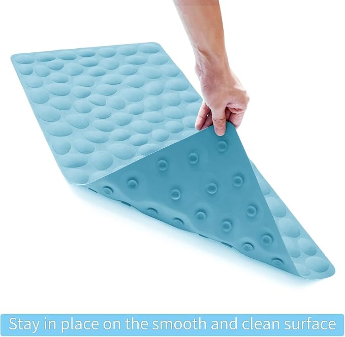 Non-Slip Bathtub Mat OTHWAY Soft Rubber Bathroom Bathmat with Strong Suction Cups (Lake Blue, 16x31.5 inch)