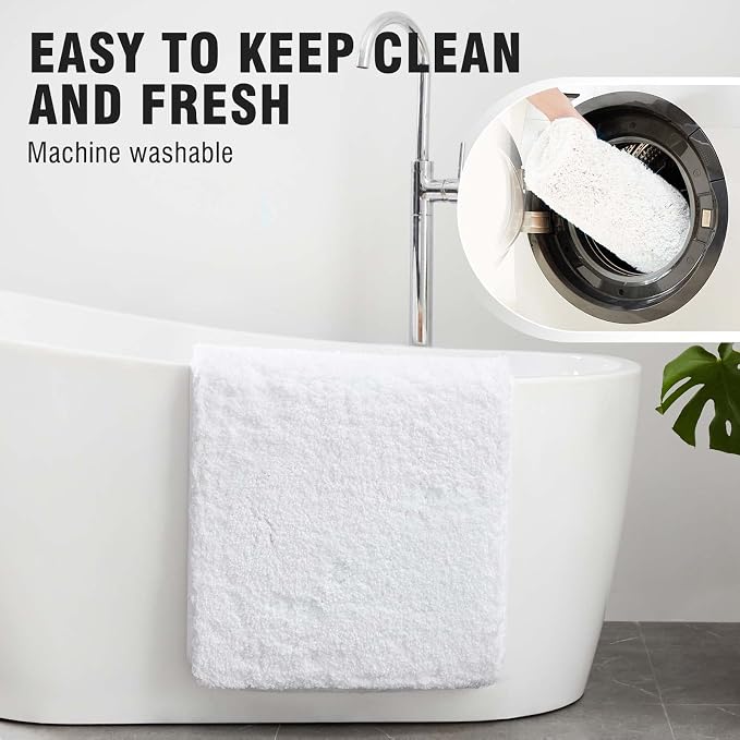 TECHMILLY Super Soft Shaggy Bathroom Rugs, Absorbent Thick Non Slip Microfiber Bath Rugs, Quick Dry Machine Washable Bath Mat for Bathroom Floor, Bathtub and Shower 24"x36" White