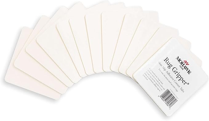 Mohawk Home Non Slip Corner Gripper Area Rug Tabs 12 Pack Anti Curling Double Sided Adhesive 4-inch x 4-inch Square