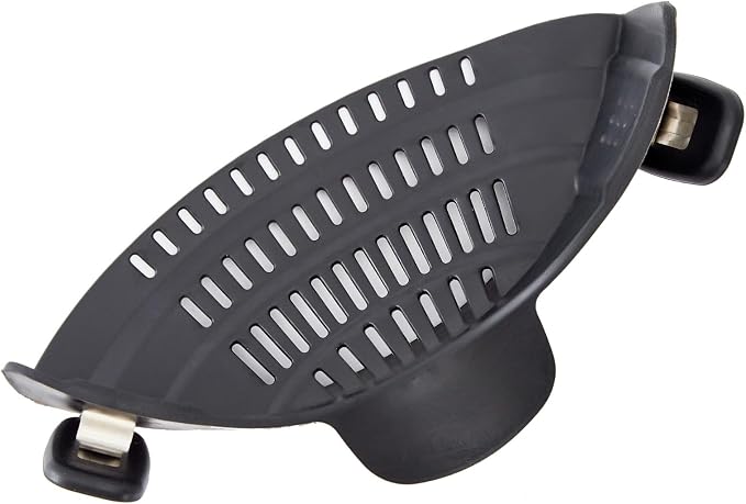 S&F Homes Silicone Clip On Strainer for Pots and Pans - Heat Resistant, Food, Noodle, Meat, Fruits, Vegetables and Pasta Strainer - Versatile Kitchen Gadget and Colander (Black)