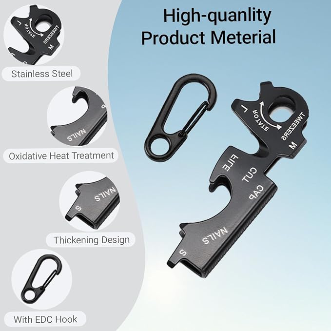 Heavy Duty Keychains with Carabiner Clip,8-in-1 Multi-Tool,EDC Essentials with Screwdrivers(3 Bits),Bottle Opener & Survival Functions,Mini Tool as Gift (Black+Silver)