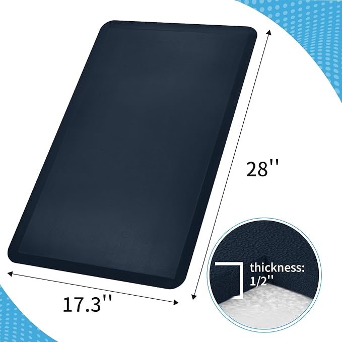 Art3d Anti Fatigue Mat - 1/2 Inch Cushioned Kitchen Mats - Comfort & Non Slip Cushion for Standing Desk, Office or Garage Floor (17.3"x28", Majolica Blue)