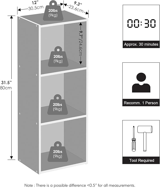 Furinno Reed Closet Organizers and Storage, 3-Tier Closet Organizer, Open Shelf Closet Storage, for Wardrobe, Bedroom, Living Room, White