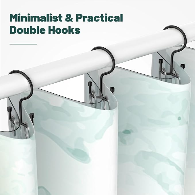 Goowin Shower Curtain Hooks, Shower Curtain Rings, Durable Rust Proof Black Shower Curtain Hooks, Shower Rings for Curtain, Double Glide Shower Hooks for Shower Curtain, Black, 12 Pack-Cylinders