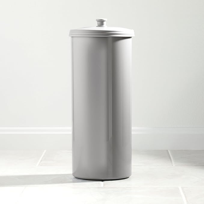 iDesign Freestanding Bathroom Toilet Paper Storage Holder with Lid for 3 Extra Rolls, Silver