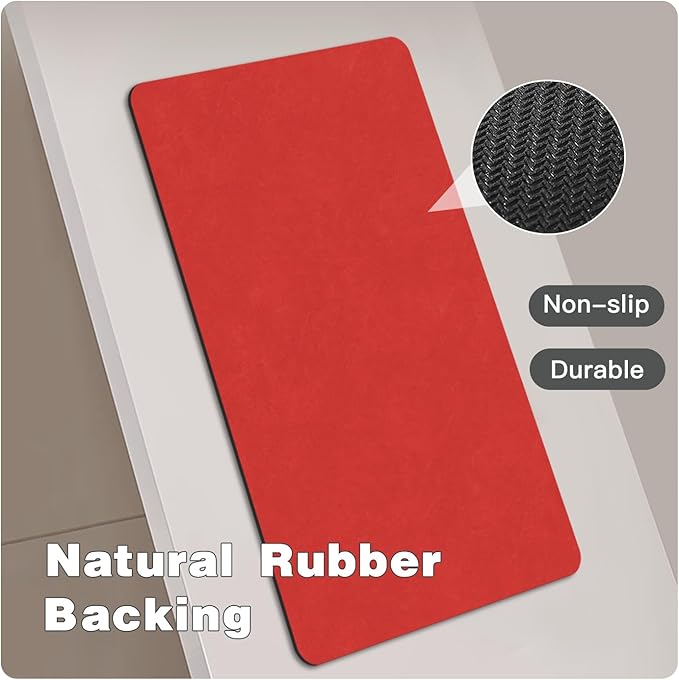 TYUU Christmas Bath Mat, Red Bathroom Rugs Non Slip Washable Thin Absorbent Bath Mat Fits Under Door Bathroom Floor Mat Perfect for Bath, Shower, or Sink 16"x24" Red