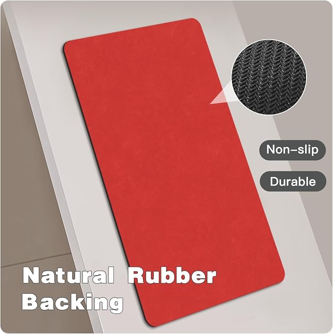 TYUU Christmas Bath Mat, Red Bathroom Rugs Non Slip Washable Thin Absorbent Bath Mat Fits Under Door Bathroom Floor Mat Perfect for Bath, Shower, or Sink 24"x70" Red