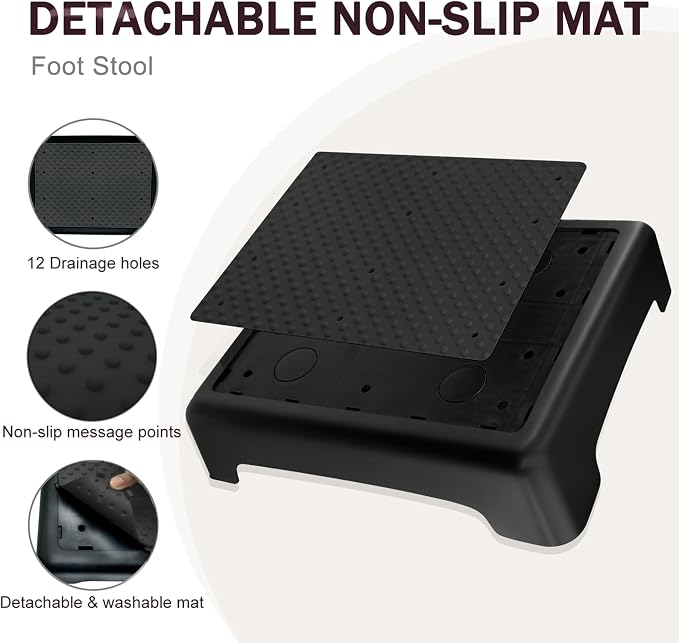 Bed Step for High Beds Adults - 3.35" Barefoot-Comfortable TPE Soft Pad Mobility Step Stool for Seniors & Post Surgery, 600lb Heavy Duty Anti-Flip Step for Car, SUV, RV & Bathroom (Black-Black)