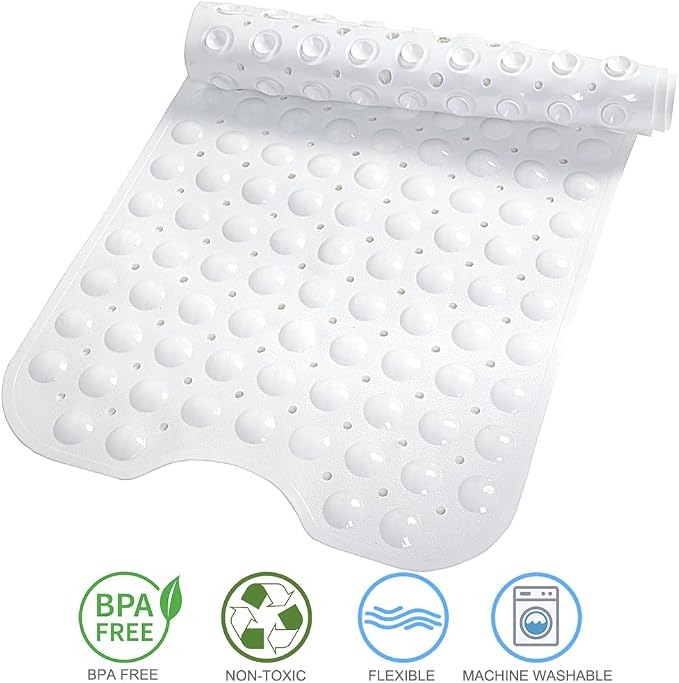 Tree Bud Bathtub Mats for Shower Tub Non-Slip Bath Mat 39 x 16 Inch Extra Long Shower Mat, Bath Tub Mat for Bathroom with Machine Washable, BPA Free for Kids (White)