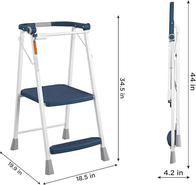 COSCO 2-Step Kitchen Stepper™ Folding Step Stool, Safety Kit Series, Ages 4+, Navy