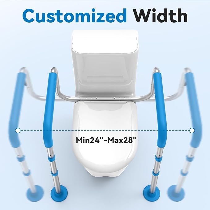 Loyoda Toilet Safety Rails with Big Non-Slip Foot Pads, Adjustable Width & Height Toilet Safety Frame, 350 LBS, Toilet Handles for Elderly and Disabled